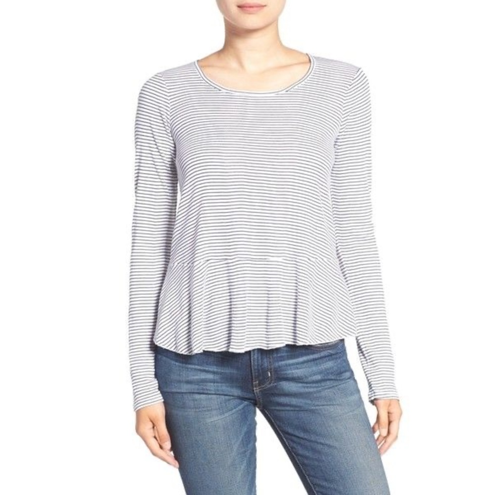 Splendid Codette Rib Stripe Bottom Ruffle Top